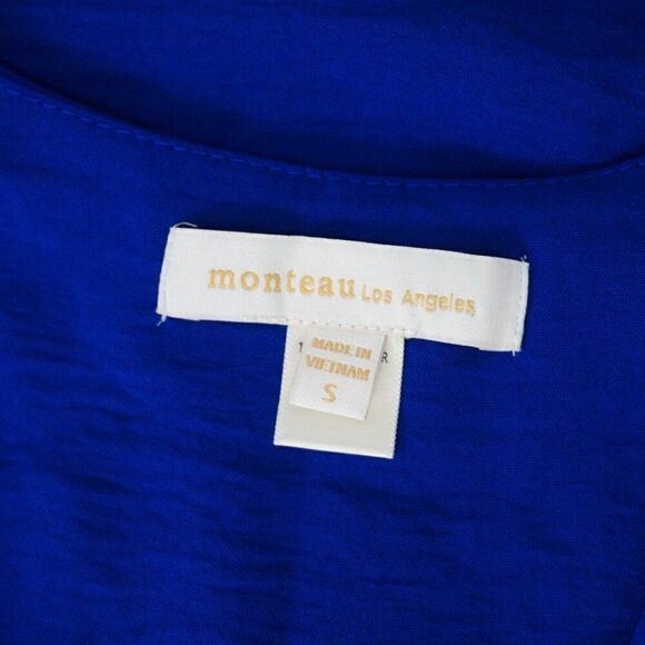 Monteau Los Angeles Womens Blouse Size S Royal Blue V Neck Buttoned Top - Picture 9 of 10